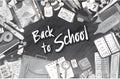 Banner school in black and white. Suitable for graphic design, web banners, printing. Vector illustration on the theme of educatio